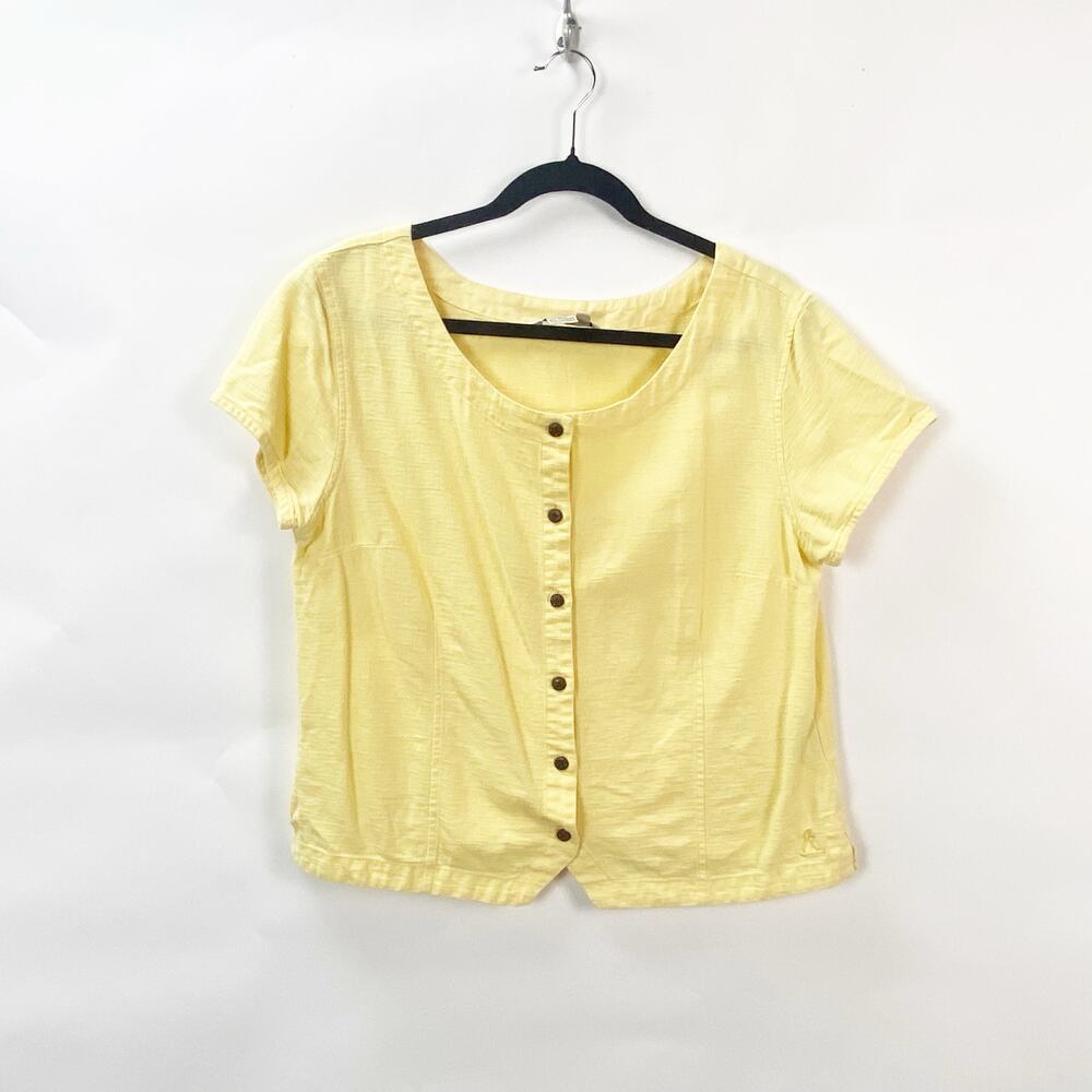 Royal Robbins XL Womens Light Yellow 100% Cotton Short Sleeve Button Front Shirt